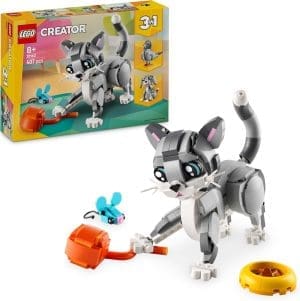 LEGO Creator 3in1 Graue Katze – Modell umbaubar in Spielzeug Hund oder Taube – Bauset mit Tierfiguren für Kinder – Geburtstagsgeschenk für Mädchen und Jungen ab 8 Jahren 31163