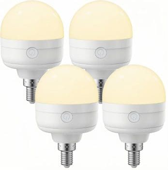 LGMCF E14 Wiederaufladbare Glühbirne mit Fernbedienung, 8W Dimmbare Akku Glühbirne mit Timing-Funktion, 3 Farben LED Glühbirne Mit Magnetische für nicht festverdrahtete Lampen, Notlicht, 4 Pack