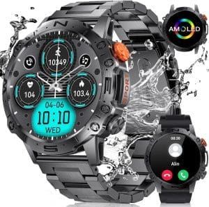 LIGE Smartwatch Herren, 1.43" Hochauflösende AMOLED Sportuhr, Appel Bluetooth Herzfrequenzmessung Schlafüberwachung 126+Sportmodus, 5ATM wasserdichte Smartwatch, Geeignet für Android und iOS