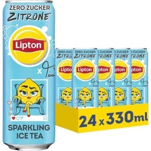 LIPTON ICE TEA x Twenty4Tim Sparkling Lemon Zero, Kohlensäurehaltiger Eistee mit Zitronengeschmack ohne Zucker, EINWEG Dosen (24 x 0,33 l) (Verpackungsdesign kann abweichen)