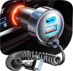 LISEN 65W Zigarettenanzünder USB C 1,5M kfz Ladegerät USB C Spiralkabel Schnell Auto Ladegerät PD&QC3.0Ladekabel Auto Handy 12V USB Adapter Verteiler Steckdose für iPhone 16 15 Pro Max, iPad, Samsung