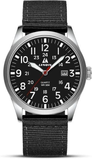 LN LENQIN Herren-Militäruhr, 30 m wasserdichte Uhr, Herren-Analog-Quarzuhr mit Datumsfeld, Nylonband, Armee-taktische Sportuhr