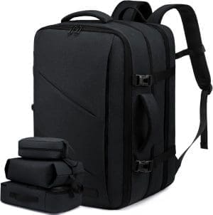 LOVEVOOK 30-40L Handgepäck-Rucksack, super großer erweiterbarer Reiserucksack Flugzeug, Laptop-Rucksack für 17-Zoll-Männer und Frauen, flugzugelassener Rucksack mit Diebstahlschutz, Schwarz