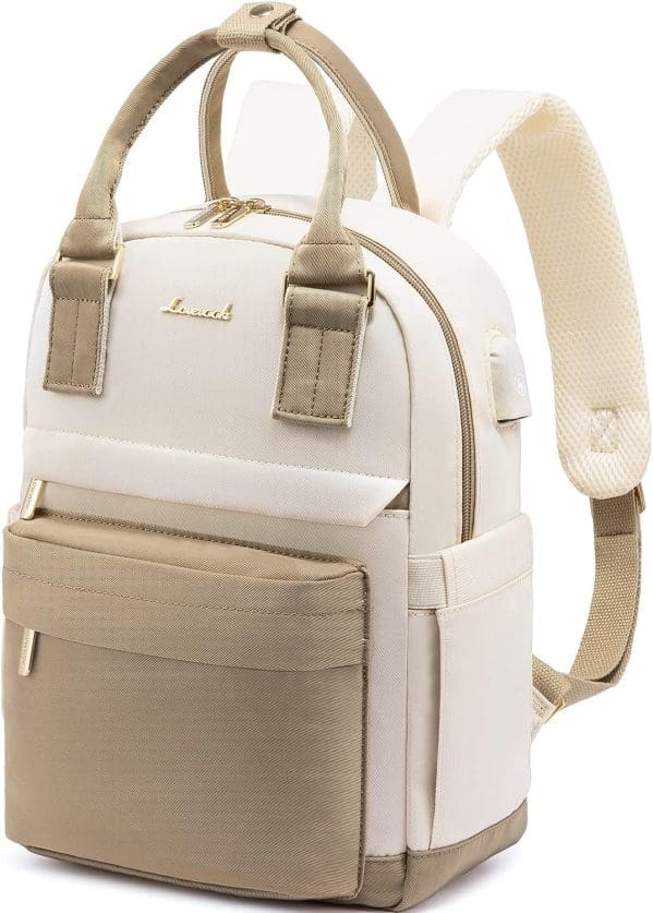 LOVEVOOK Damen Klein Wasserdicht City Rucksack Handtasche 2 in 1 mit USB Ladeanschluss Mini Tasche Daypack Rucksack Damen Elegant für Freizeit Schule Reisen Arbeit, A-Khaki & Beige, Lässig