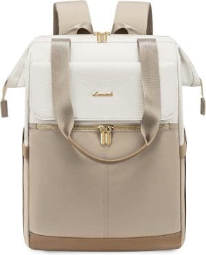 LOVEVOOK Damen Rucksack Laptop Schulrucksack Wasserdicht, Beige & Khaki, Lässig