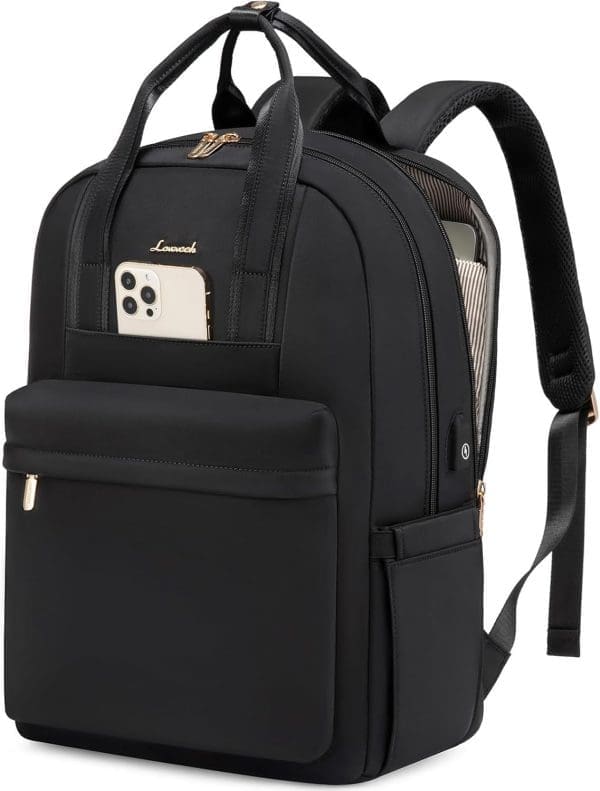 LOVEVOOK Rucksack Damen Laptop Rucksack Großer Wasserdichter Schulrucksack Teenager Mädchen mit Laptopfach Eleganter Schulranzen Daypack für Schule Uni Reisen Arbeit, A-Schwarz, Lässig