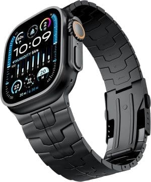 LULULOOK Schwarz Armband Kompatibel mit Apple Watch Ultra 2/Ultra 49mm 46mm 45mm 44mm 42mm, Premium Titanium Grad 2 Ersatzarmbänder für iWatch Serie 10 9 8 7 SE 6 5 4 3 2 1