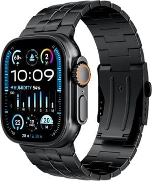 LULULOOK Titan Armband für Apple Watch Ultra 2/Ultra 49mm 46mm 45mm 44mm 42mm, Titanium Schwarz Ersatzarmbänder mit Doppelter Knopf Schließe für iWatch Ultra 2 Serie 10 9 8 7 SE 6 5 4 3 2 1