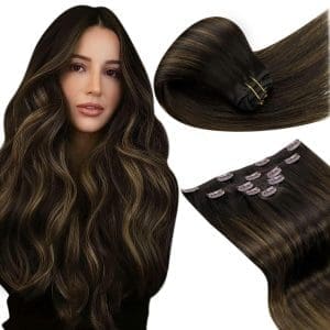 LaaVoo Braun Clip in Extensions Echthaar 30cm Haarverlängerung Echthaar Clips Doppelt Tressen Remy Echthaar Extensions Clip in Ombre Braun mit Hellbraun Clip Extensions 70g/5PCS