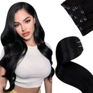 LaaVoo Echthaar Extensions Clip Schwarz Remy Clip in Extensions Echthaar 30cm Unsichtbar 5Pcs 70g Schwarz Haarverlängerung Clip Extensions Echthaar Kurz Glatt