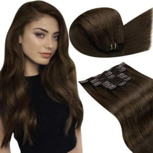 LaaVoo Echthaar Extensions Clip in Dunkelbraun Extensions Clip in Echthaar Voller Kopf Haarverlängerung Echthaar Clip 55cm Clip in Extensions Echthaar Braun Glatt 105g 7Stück #4