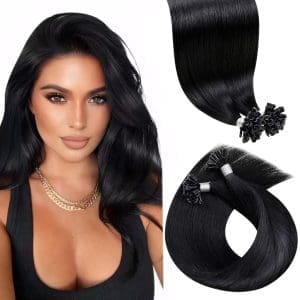 LaaVoo Extensions Echthaar Bondings Schwarz 60cm Bonding Echthaar Extensions Schwarz #1 Utip Extensions Echthaar Keratin Bondings 1g/s Extensions Keratin Bondings Echthaar Glatt 50g #1