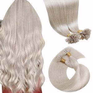 LaaVoo Extionsions Echthaar Bondings 1g Platinblond Haarverlangerung Echthaar Keratin Bondings 35cm Blonde Remy U Tip Bondings Extensions Echthaar Pre Bonded 50G/50s #60