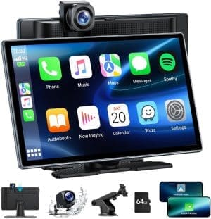 Lamto Wireless CarPlay Android Auto, 9-Zoll-Autoradio für Apple CarPlay Stereo mit 4K-Dashcam, 1080P-Rückfahrkamera, tragbarer Audioempfänger, Bluetooth-Radio mit Sprachassistent/AUX/FM/Spiegel