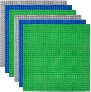 Lekebaby 6 Platten-Set Bauplatte Kompatibel mit Meisten Marken, 25 * 25cm, Grüne Blaue Graue Grundplatte