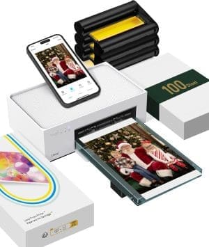 Liene Fotodrucker für Smartphone(10x15 cm)+ Packung mit 20 Blatt Fotopapier/Patrone, WiFi Handlicher Fotodrucker für iPhone/Android/PC, 300DPI Farbsublimation Sofortbilddrucker, Fotodrucker tragbar