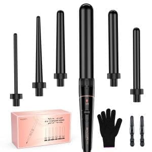 Lockenstab Große und Kleine Locken Set - 6 in 1 Mit Verschiedenen Aufsätzen Antistatische Keramik Turmalin Beschichtungeisen Wellen für Beach Waves