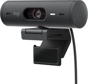 Logitech Brio 500 Full-HD-Webcam mit Auto-Lichtkorrektur, Zeigemodus, Doppelmikrofon + Rauschunterdrückung, Webcam-Abdeckung, für Microsoft Teams, Google Meet, Zoom, USB-C-Kabel – Graphit