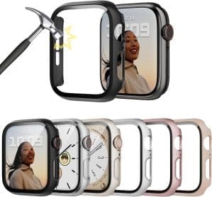 Lovmunia 6-teiliges Hartgehäuse mit Displayschutzfolie, kompatibel mit Apple Watch SE/6/5/4 44 mm, Rundum PC Ultradünne Schutzhülle, eingebautes Kratzfest Gehärtetes Glas Schutzfolie für iWatch 44 mm