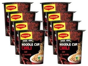 MAGGI Magic Asia Noodle Cup Chili, Instant-Nudeln mit Chili-Geschmack, leckeres Fertiggericht im praktischen Becher, mit Gemüse verfeinert, 8er Pack (8x63g)