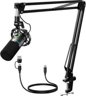 MAONO XLR/USB Dynamisches Mikrofon Set, RGB Podcast Mikrofon mit Arm, Software, Stummschalttaste, Gain-Regler, für PC Gaming, Streaming, Aufnahme, PS4/5 Mac Mixer usw. PD200XS Schwarz