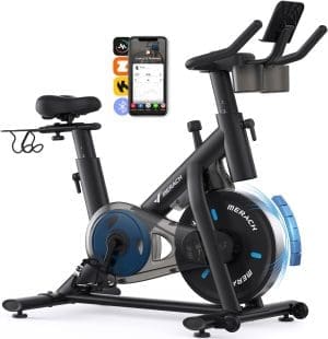 MERACH Heimtrainer Fahrrad mit magnetischem Widerstand, Leises Bremsbelag/Hometrainer Fahrrad mit verbessertem LCD-Monitor, Spinning Bike Indoor mit Hantelrack, Tablet-Halter, Eigener App, Bis 122KG