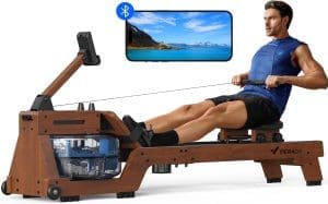 MERACH Wasser-Rudergerät für Zuhause, hergestellt aus hochwertigem Massivholz, professioneller Bluetooth-Monitor mit Tablet-Halterung, bequemer, ergonomischer Stuhl, max. 150 kg belastbar