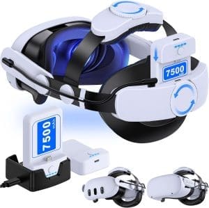 MQ Series Elite Strap für Meta Quest 3S/3/Quest 2, verstellbares VR-Kopfband mit zwei Knöpfen, herausnehmbarer 15000-mAh-Akku und Ladestation – verlängert die Spielzeit für Oculus Headset-Zubehör