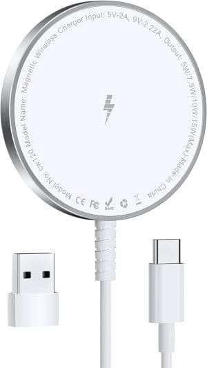 Mag-Safe Ladegerät für iPhone Ladestation: Magnet Wireless Charger Induktives Kabelloses Ladepad Kompatibel mit iPhone 16 15 14 13 12 und Air-Pods 3 2 Pro (Ohne Netzteil, 1 Stück)