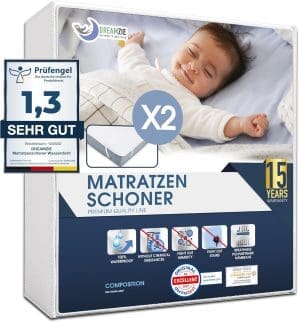 Matratzenschoner 70x140 Baby Wasserdicht (2er-Set) Oeko-TEX Zertifiziert von Dreamzie - Nässeschutz Atmungsaktiv