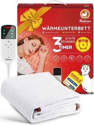 Mia&Coco Heizdecke mit Abschaltautomatik, 150 x 80 cm, Wärmeunterbett mit 12-Stunden-Timer und 3 Wärmestufen, LED-Anzeige, Überhitzungsschutz, Wärmedecke für Gängige Matratzen,Maschinenwaschbar