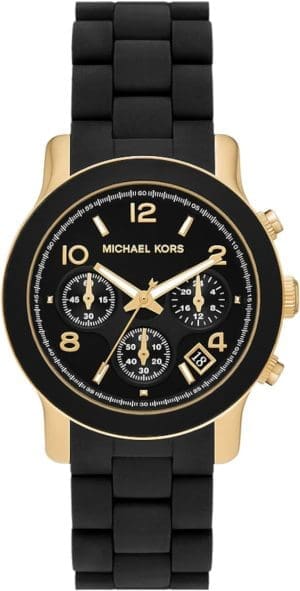 Michael Kors Runway Damen-Chronographenuhr mit Edelstahl-Keramik-Lederarmband