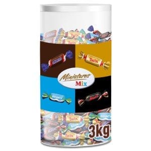 Miniatures Mix, Mars, Snickers, Bounty & Twix, Riegelklassiker im Mini Format, Milchschokoladen, Schokolade Großpackung, Party Mix, 296 Riegel, 1 x 3kg