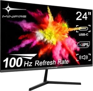 Minifire 24 Zoll USB-C Monitor mit Lautsprecher, 100 Hz, IPS, FHD 1080P Adaptive Sync PC Bildschirm, HDMI USB-C Anschlüsse (MF24X3 HDMI-Kabel im Lieferumfang enthalten)