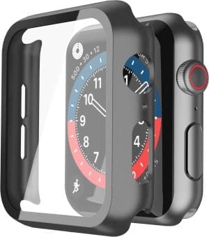 Misxi Schwarz Hard Hülle Mit Glas Displayschutz Kompatibel mit Apple Watch Series 6 / SE/Serie 5 / Series 4 44mm, 2-Stück