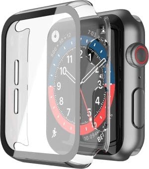 Misxi Transparent Hard Hülle Mit Glas Displayschutz Kompatibel mit Apple Watch Series SE 2 (2024) / SE/Series 6 / Serie 5 / Series 4 40mm, 2-Stück