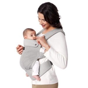 Momcozy Atmungsaktive Netz-Babytrage, ergonomische und leichte Babytrage für 3-20 kg mit verbesserter Lendenwirbelstütze, den ganzen Tag komfortabel für freihändiges Elternsein, Air Mesh-Grau