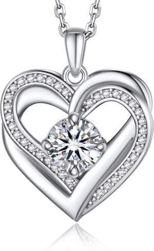 MomentWish Damen-Herz-Halskette, 1 Karat Moissanit-Diamantkette, 925er Silber mit Herz-Anhänger, personalisierte Kette mit Geschenkbox für Frauen, Freundin, Mama