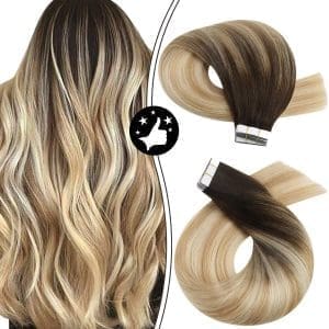 Moresoo Blond Tape in Extensions Echthaar Invisible Extensions Tape in Dunkelbraun bis Karamellblond mit Platinblond Haarverlängerung Echthaar Tapes 40cm 50g 20Stk #2/27/613