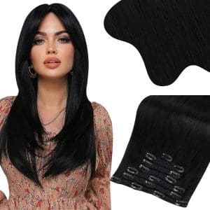 Moresoo Clip in Extensions Echthaar 45cm Haarverlängerung Echthaar Clip in Extensions Komplette Kopf Glatt Clip in Extensions Schwarz Doppelt Tressen #1 135g 7 Stücke