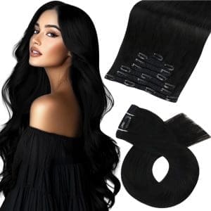 Moresoo Clip in Extensions Schwarz Natürlich Echthaar Extensions Clip Glatt Remy Haarextension Menschliches Haar Clip Extensions Echthaar Doppelt Tressen Natürliches Schwarz #1B 7 Tressen 120g 50cm