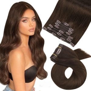 Moresoo Extensions Clip in Dunkelbraun Remy Clip in Extensions Echthaar Braun Haarverlängerung Echthaar Clip Doppelt Tressen Braun Haarextension Echthaar Clip 7 Tressen 120g #4 50cm