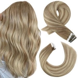 Moresoo Tape in Extensions Echthaar Hellbraun 50 cm Unsichtbare Haarverlängerung Echthaar Tapes Hellbraun mit Mittelblond Echthaar Extensions Tape in #8/22/8 20 Stück/50g