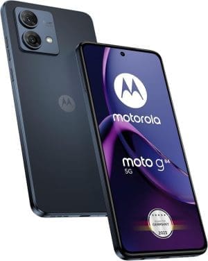 Motorola Moto g84 5G (6,5"-FHD+-Display, 50-MP-Dual-Kamera, 8/256 GB, 5000 mAh, Anroid 13) Midnight Blue inkl. Schutzcover + KFZ-Adapter (Exklusiv bei Amazon)