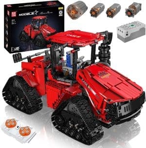 Mould King 18020 Technik Ferngesteuerter Traktor Bausteine, MOC Elektrisch Kettentraktor Mit 4 Motoren STEM Klemmbausteine ​​Modellbausatz Für Technologie Landmaschinenliebhaber Eignet (1698 Teile),Rot