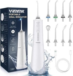 Munddusche, Vimmk Professional Waterflosser Zahnmunddusche IPX7 Wasserdicht 300ML Wassertank USB-C Wiederaufladbar Zahnreinigung