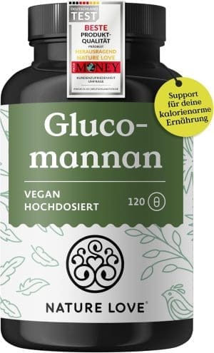 NATURE LOVE® Glucomannan aus der Konjak Wurzel - 120 Kapseln. - Hochdosiert - 4000mg je Tagesdosis - Sättigt zur Mahlzeit ohne Anzusetzen - Ballaststoffe -vegan, in Deutschland produziert