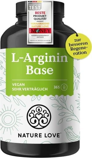 NATURE LOVE® L-Arginin Base mit Citrullin – 365 Kapseln – Hochwertiges pflanzliches Arginin in BASE Form mit 99,7+% Reinheit – Hochdosiert, vegan, in Deutschland produziert