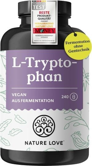 NATURE LOVE® L-Tryptophan – 240 Kapseln, laborgeprüft, hochdosiert mit 500 mg je Tagesdosis, vegan und in Deutschland produziert – ohne unnötige Zusätze