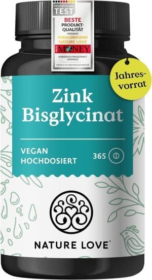 NATURE LOVE® Zink - 365 Tabletten (1 Jahr) - Hochdosiert (25mg): Zink-Bisglycinat (Zink Chelat) - Hoch bioverfügbares Zink - vegan, laborgeprüft, in Deutschland produziert